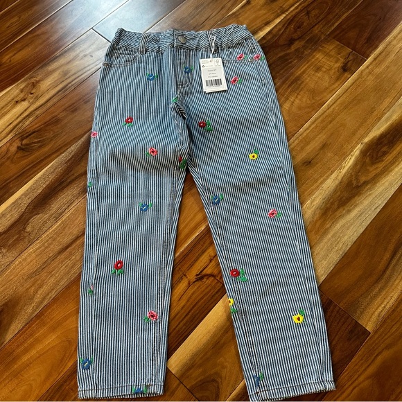 NWT Boden Girls Embroidered Floral Stripe Jeans Pants. Size 5 - Picture 1 of 9